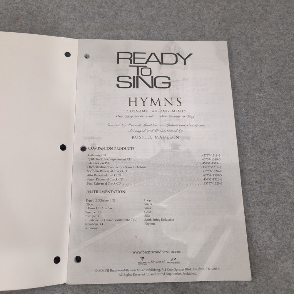 Ready to Sing Hymns SATB Choral Music Book Russell Mauldin 45757-1319-7 - Picture 2 of 3